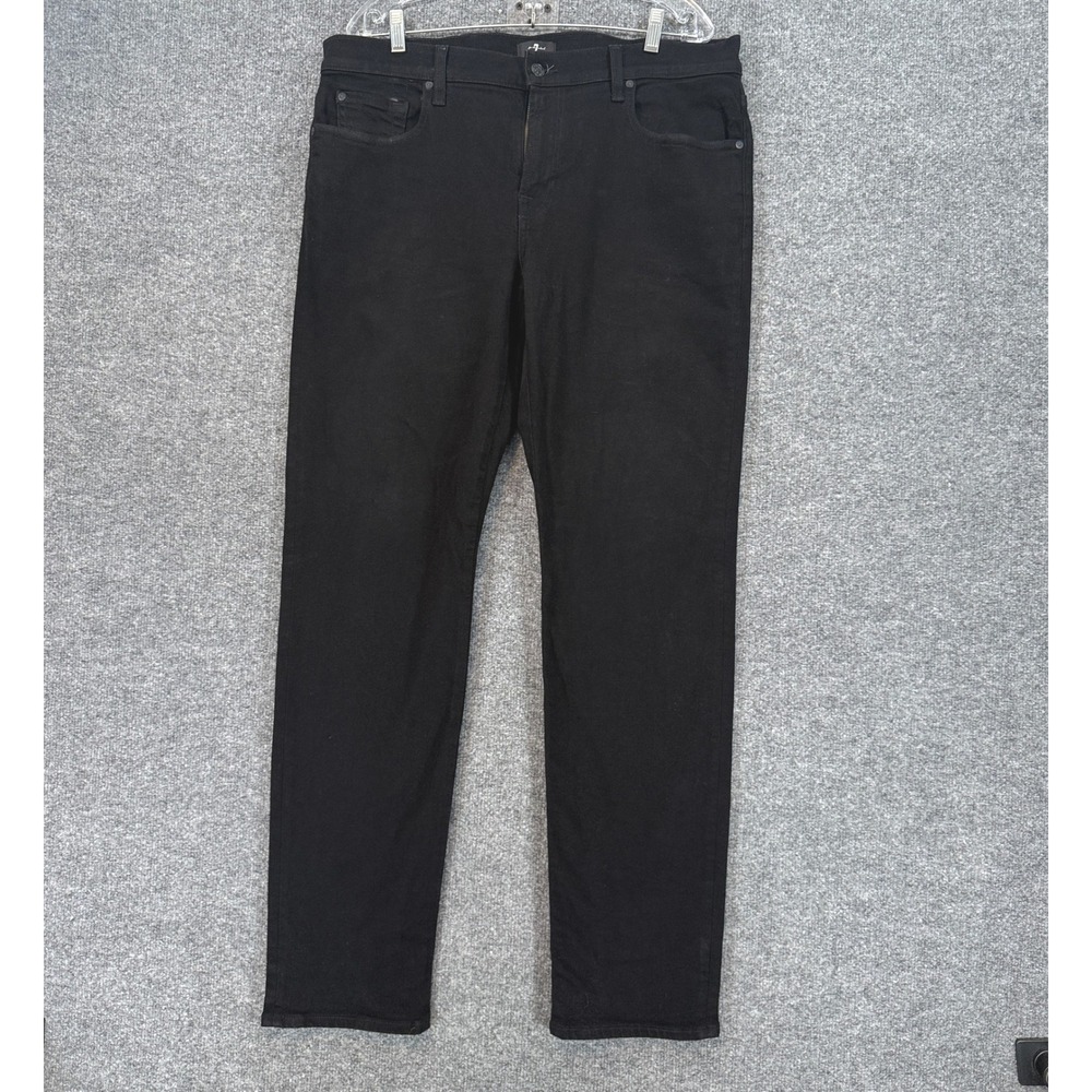 7 For All Mankind Slimmy Jeans Men 38x32 Black Stretch Slim Straight Denim Pants